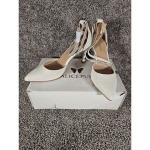 Womens White Pointed Toe Shoe Double Rhinestone Ankle Wrap. Stiletto Heel 7.5